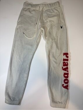 PLAYBOY Cream Joggers with Red Chenille Logo